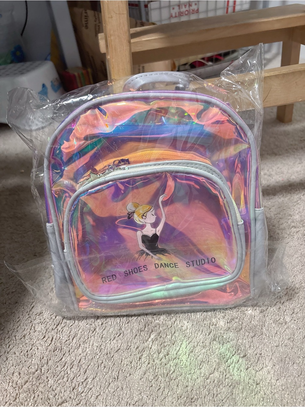 New Kids Holographic Ballet Dance Backpack Mini School Bag Pink Rainbow Red Shoe